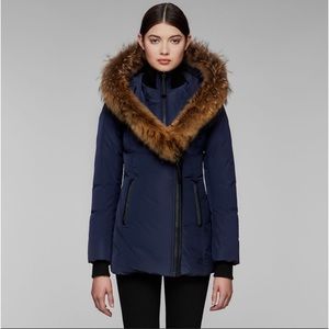 MACKAGE ADALI-F WOMEN'S DOWN COAT W/ NATURAL FUR COLLAR Navy ONLY WORN 7x